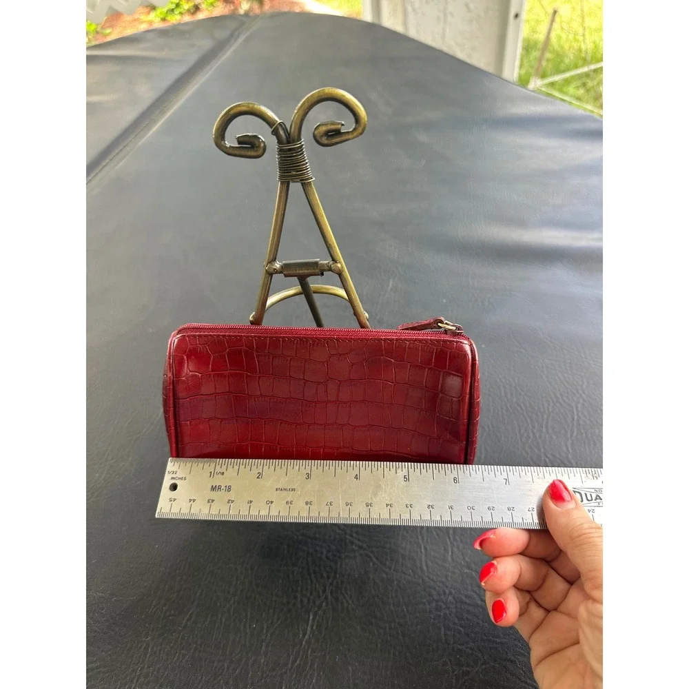 Etienne Aigner Red Croc Embossed Small Cosmetic Pouch Zip Clutch bag EUC
